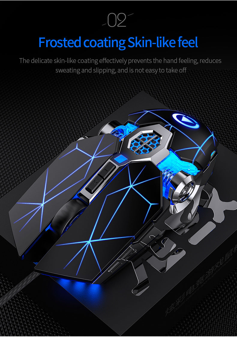 Silvery Carved Wired Mouse for E-Sports Gaming, Silent and Sound Chicken-Eating Mouse Macro for Desktops and Laptops