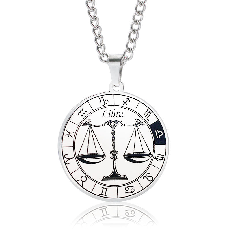 Stainless Steel Star Zodiac Necklace 12 Constellation Coin Pendant Necklace For Men Jewelry Gift For Birthday Anniversary