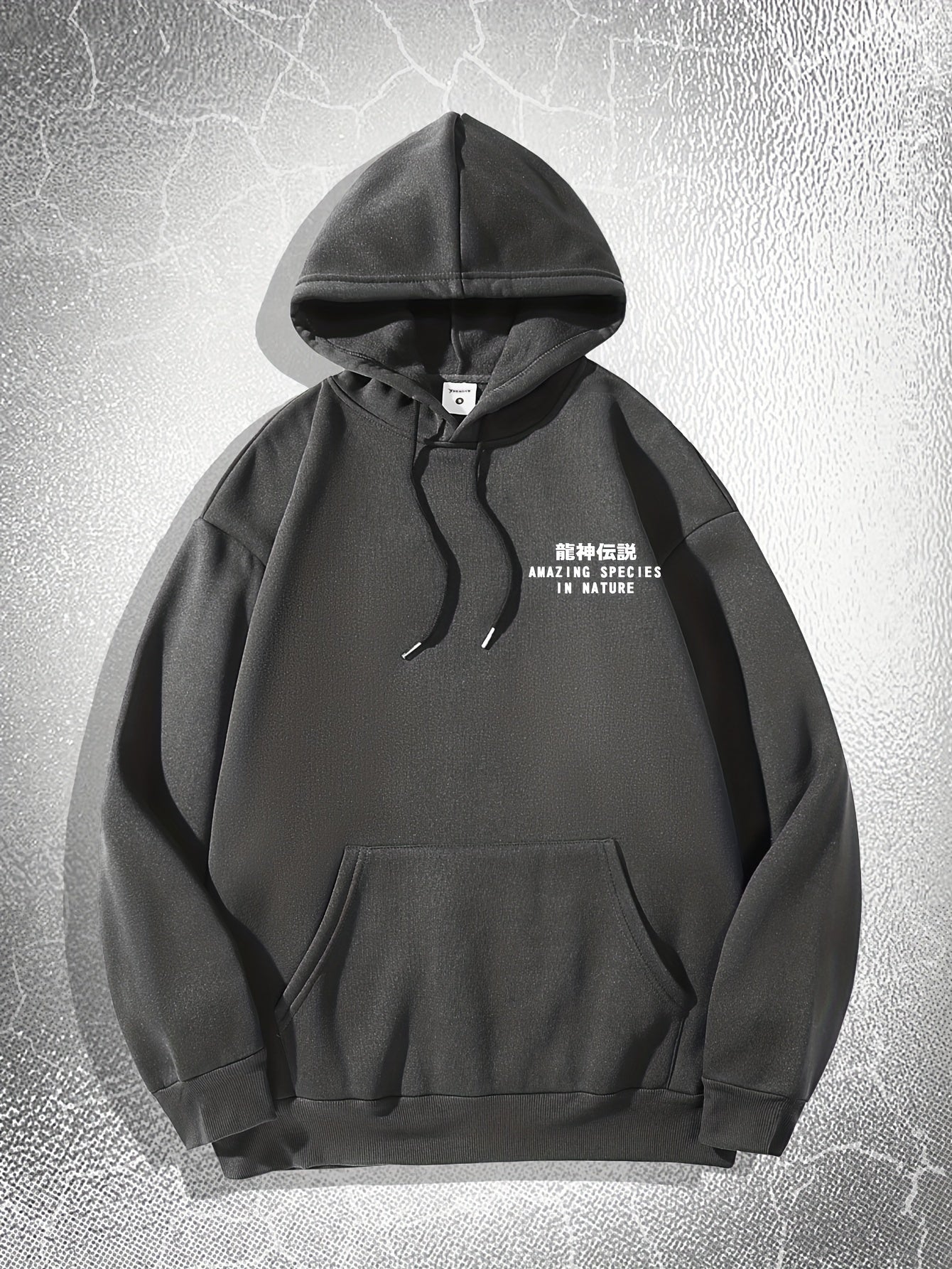 [Dragon Print Hoodie] White Polyester Dragon Print Hoodie - Casual & Trendy, Long Sleeves, Drawstring Hood - Streetwear Style