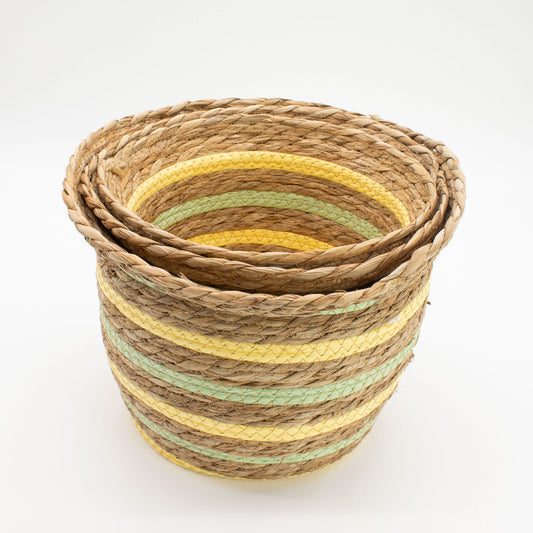 Seagrass & Straw Vase Shaped Baskets  - Natural Yellow & Green - Set of 3