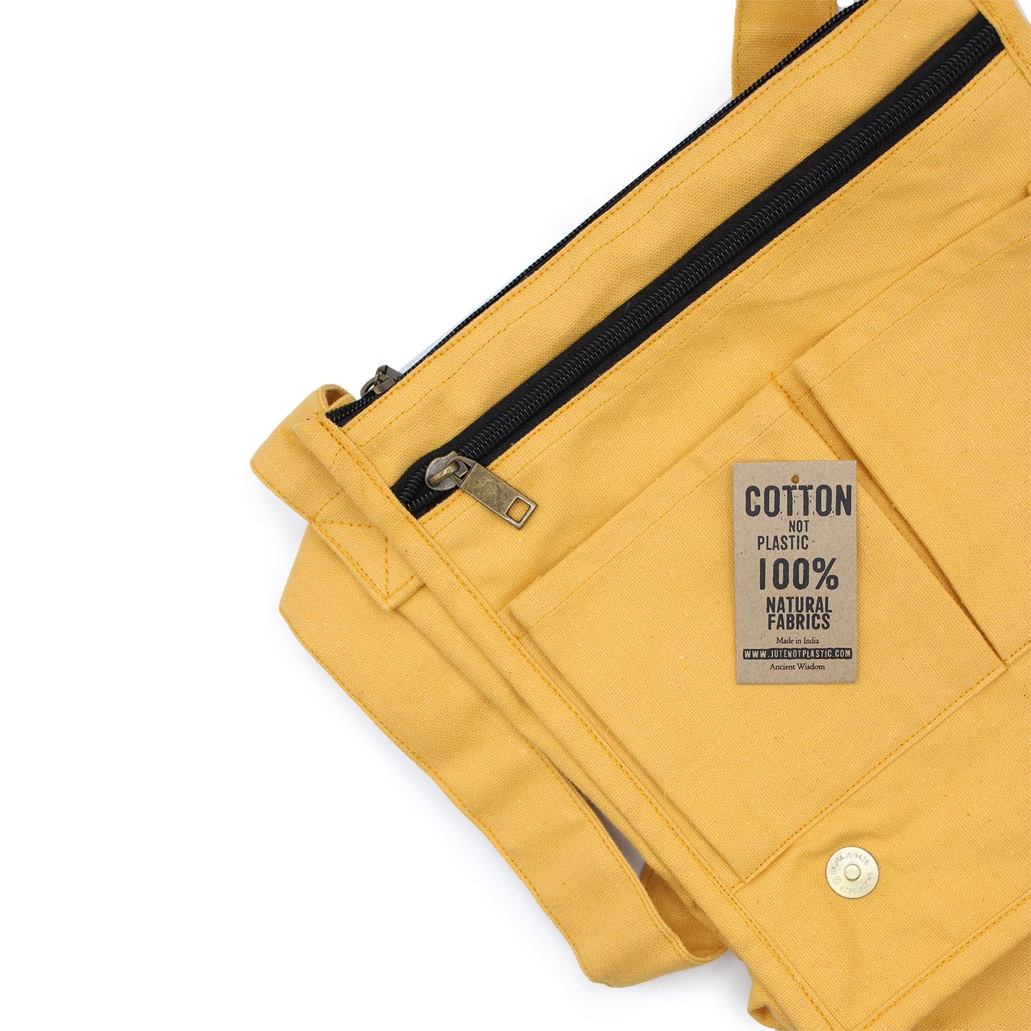 Cotton Canvas Messenger Bag - Natural and Soft Jute