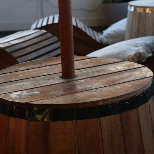 Beer Barrel Stool & Parasol Stand – Natural Wood 38 x 32 cm