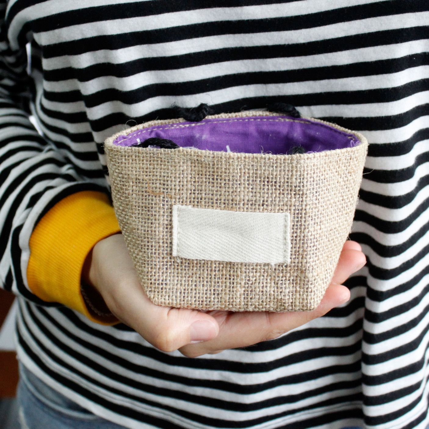 Natural Jute Cotton Gift Bag - Black Lining - Medium