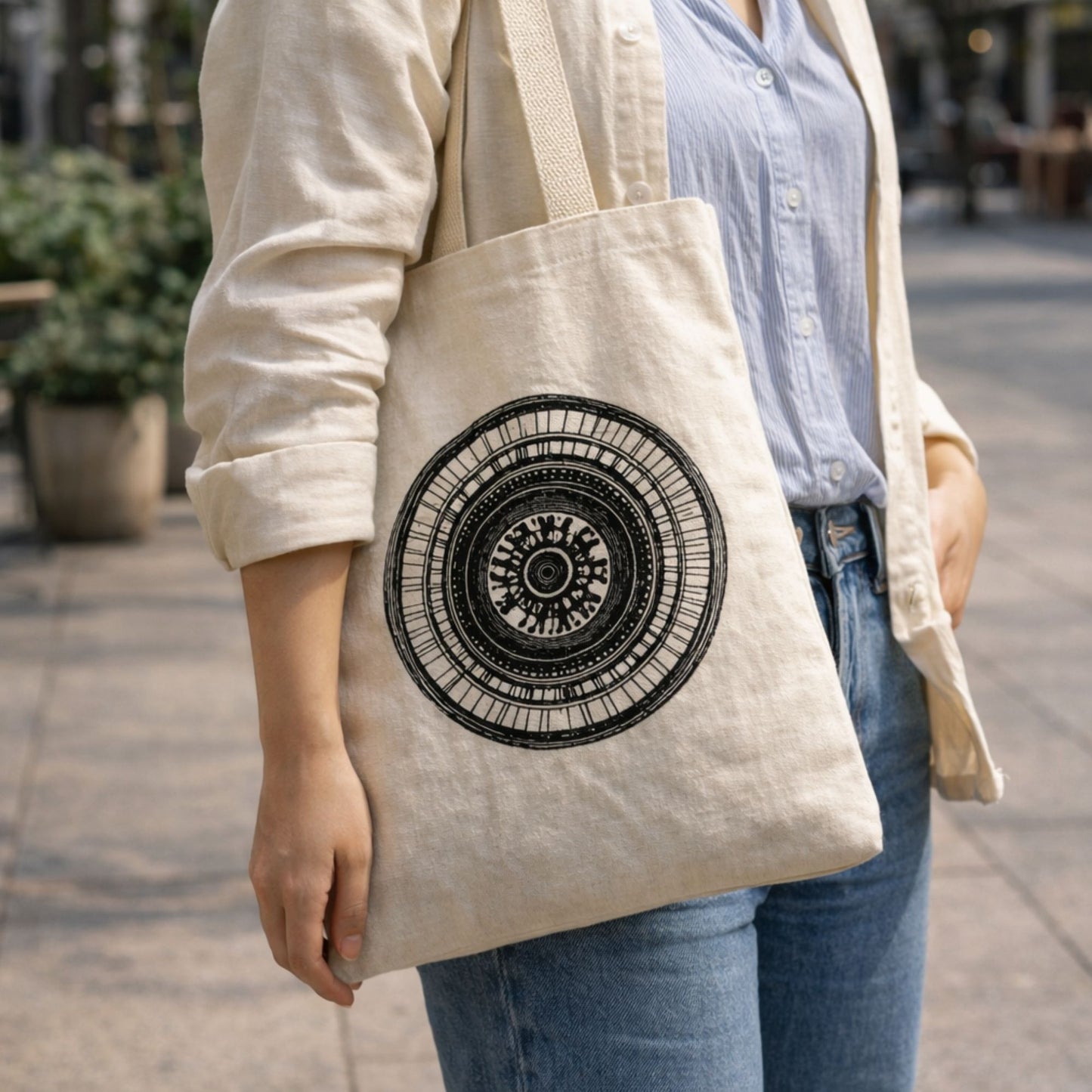 Nomad Sari Iconic Basic Tote Bag - Urban Mandala - Natural 4oz