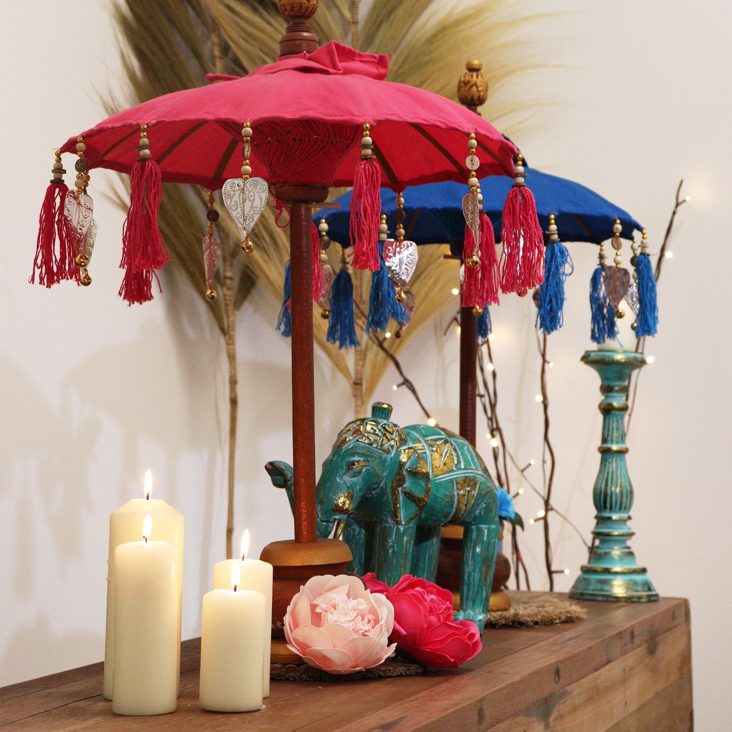 Bali Home Decor Parasol - Cotton - Turquoise- 40cm