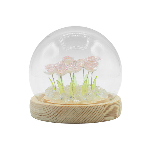 Floral Glow Garden Dome - 10 Pink Roses - LED USB