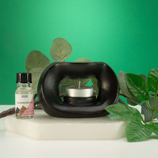 Ceramic Zen Oil Burner - Oval Pebble  - Matt Black