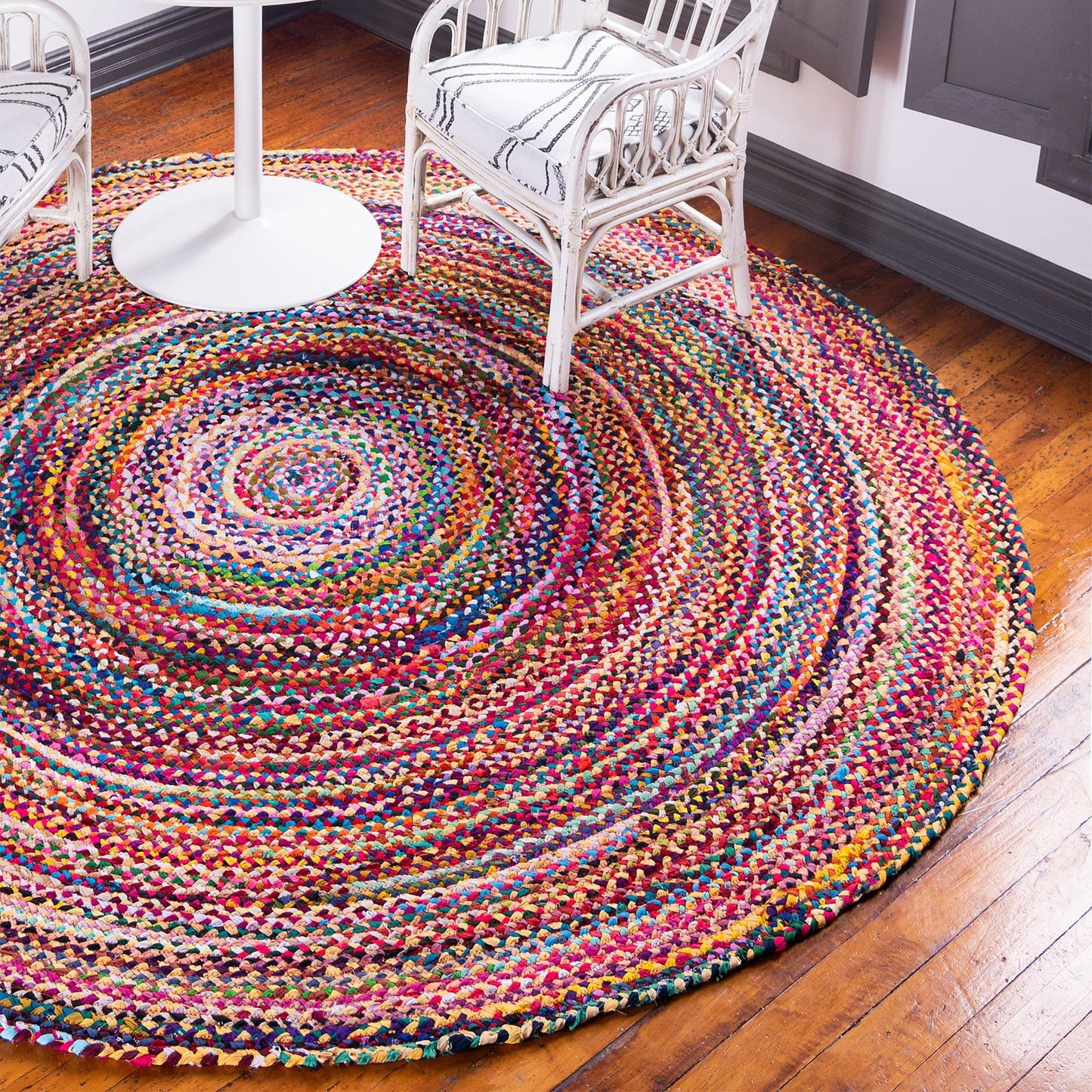 Round Jute and Recycled Cotton Rug - 90 cm