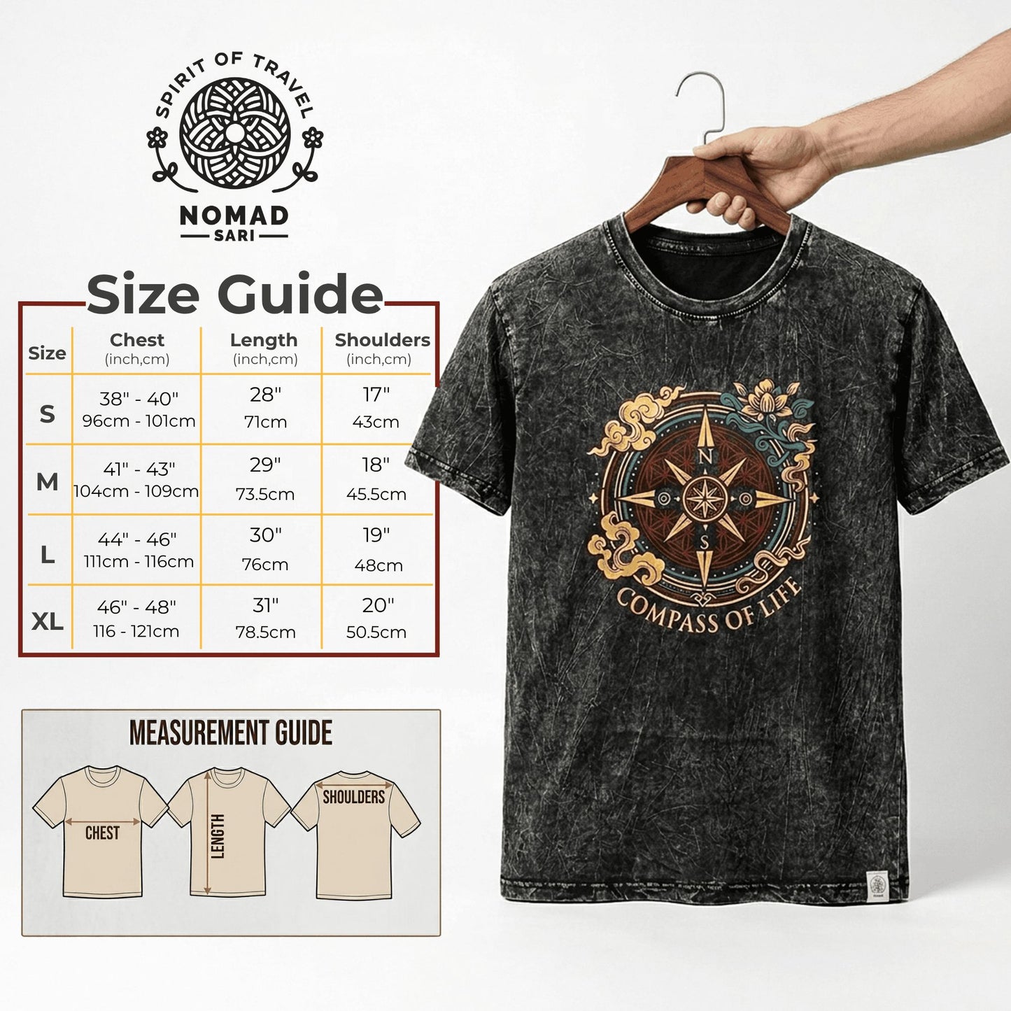 Nomad Sari Stonewashed Cotton T-Shirt - Rebel - Charcoal - Large