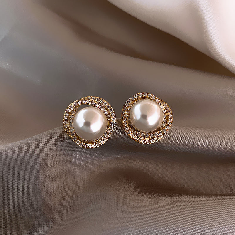 Golden Plated Spiral Artifical Stud Earrings Vintage Cubic Rhinestones Earrings for Women Jewelry - Perfect for Parties & Casual Attire