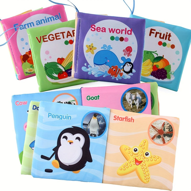 8 & 5 & 3 Soft Cloth Baby Book Sets Cognitive Cloth Books Fruit Animal Educational Toys, Early Education Cloth Books Are Tear-Resistant And Washable Cloth Books with Vivid Fruit, Animal And Ocean Themes Promote Early Learning