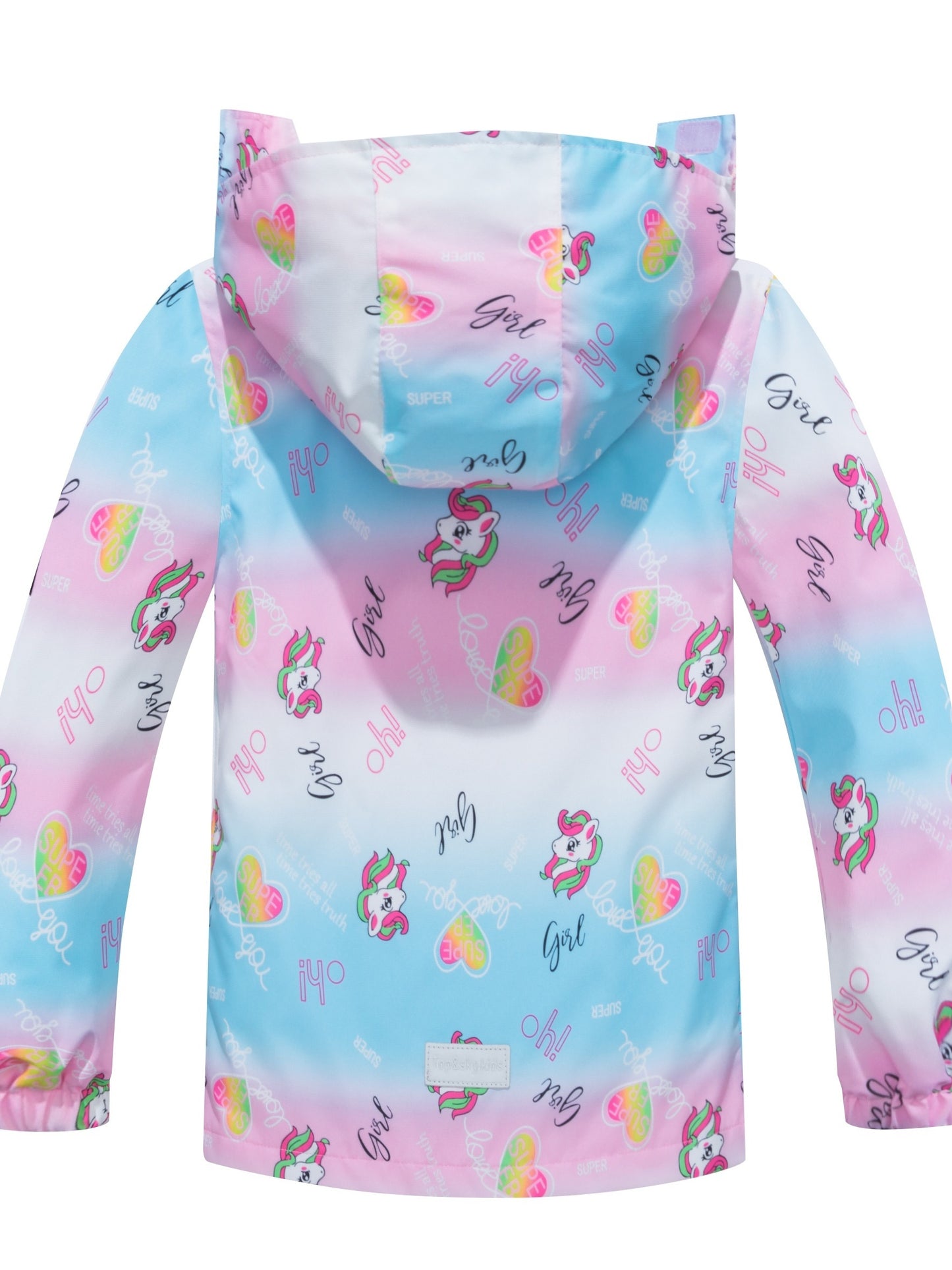 Girls' Unicorn Jacket - Lightweight Windproof Hooded Outerwear with Removable Hood, Pastel Rainbow & Clouds Design, Zip-Up Front, Long Sleeves, and Pockets for Spring/Fall Casual Wear, Unicorn Clothes, Playful Kids Fashion, D