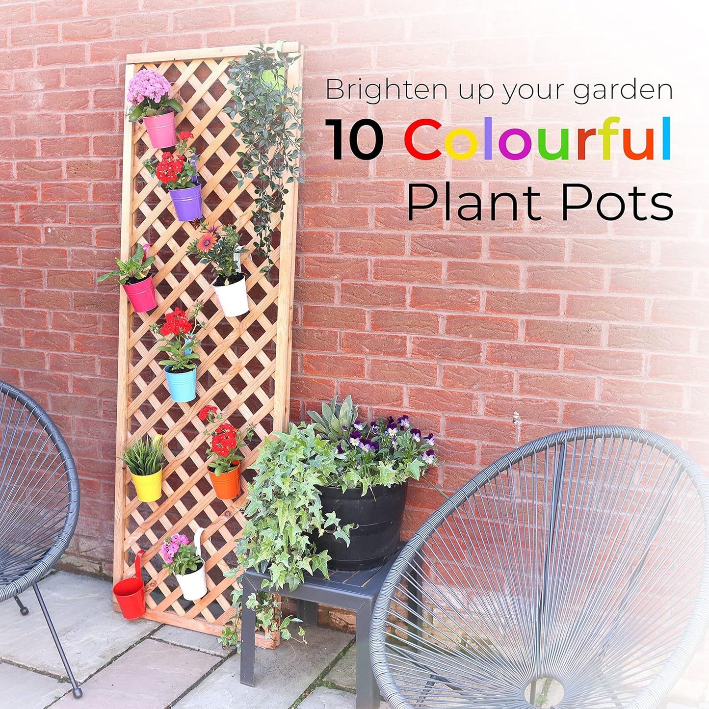 Hanging Plant Pots Large Metal Flower Pot Vase Bucket Fence Hanging Garden Planter With Drainage Hole For Balcony Home Decor (10pcs with Assorted 10 Colours)