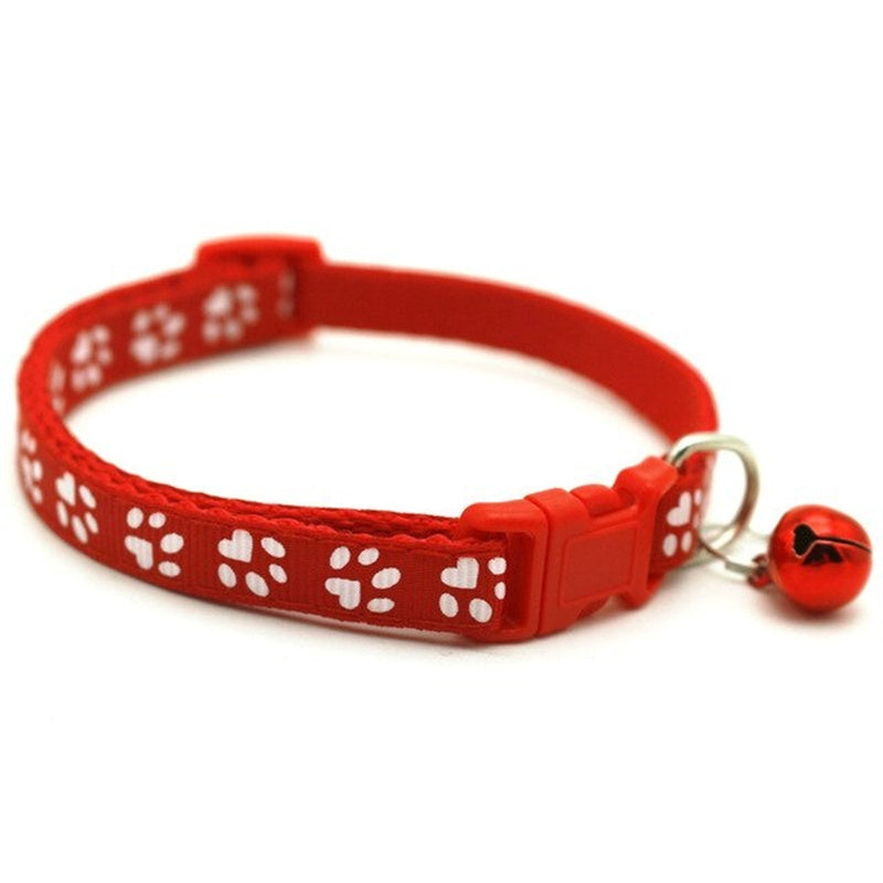 Rainbow Cute Bell Collar with Adjustable Buckle and Paw Print Design for Cats