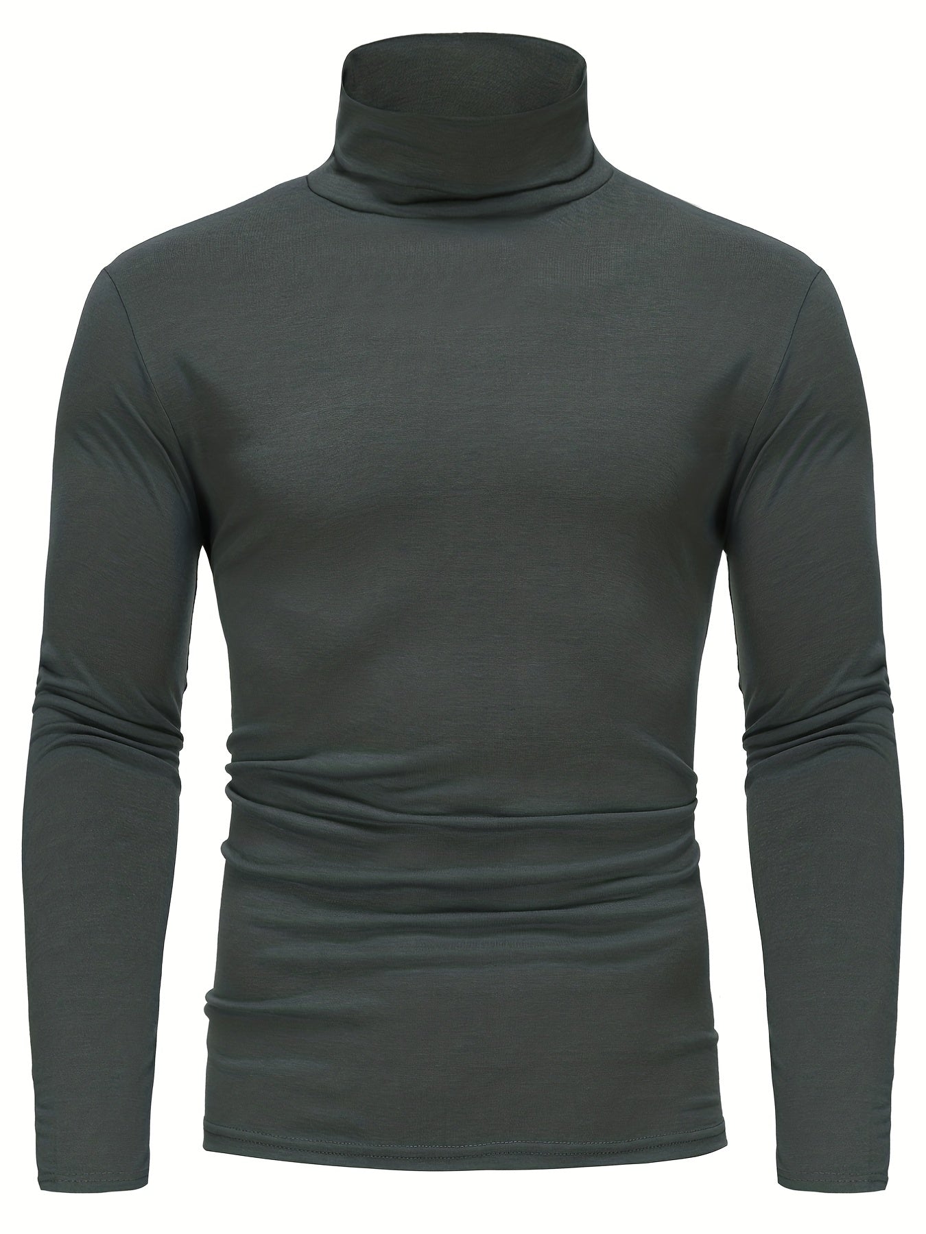 Fashionable White Base Layer Solid Color High Neck Men's Long Sleeve T-Shirt