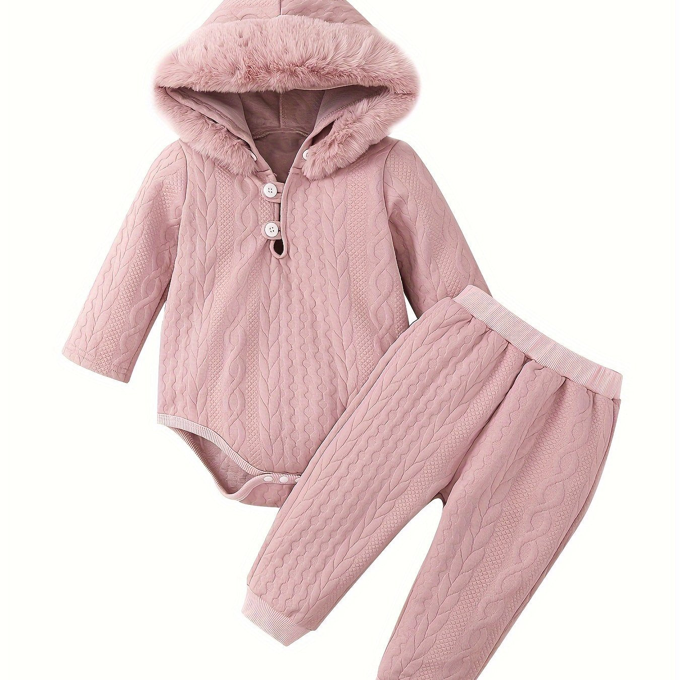 Baby Winter Clothing Set, Baby Girl Hooded Long-Sleeved Jumpsuit + Long Pants Two-Piece Set, for Outdoor