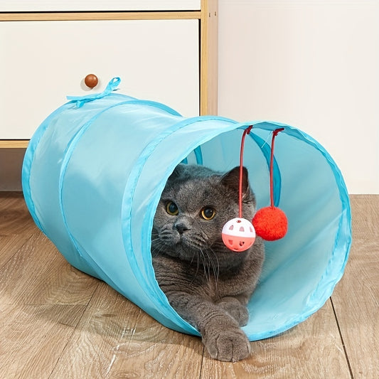 Collapsible Cat Tunnel with Bell Toy for Indoor Cats - Fun and Interactive Pet Play Tube
