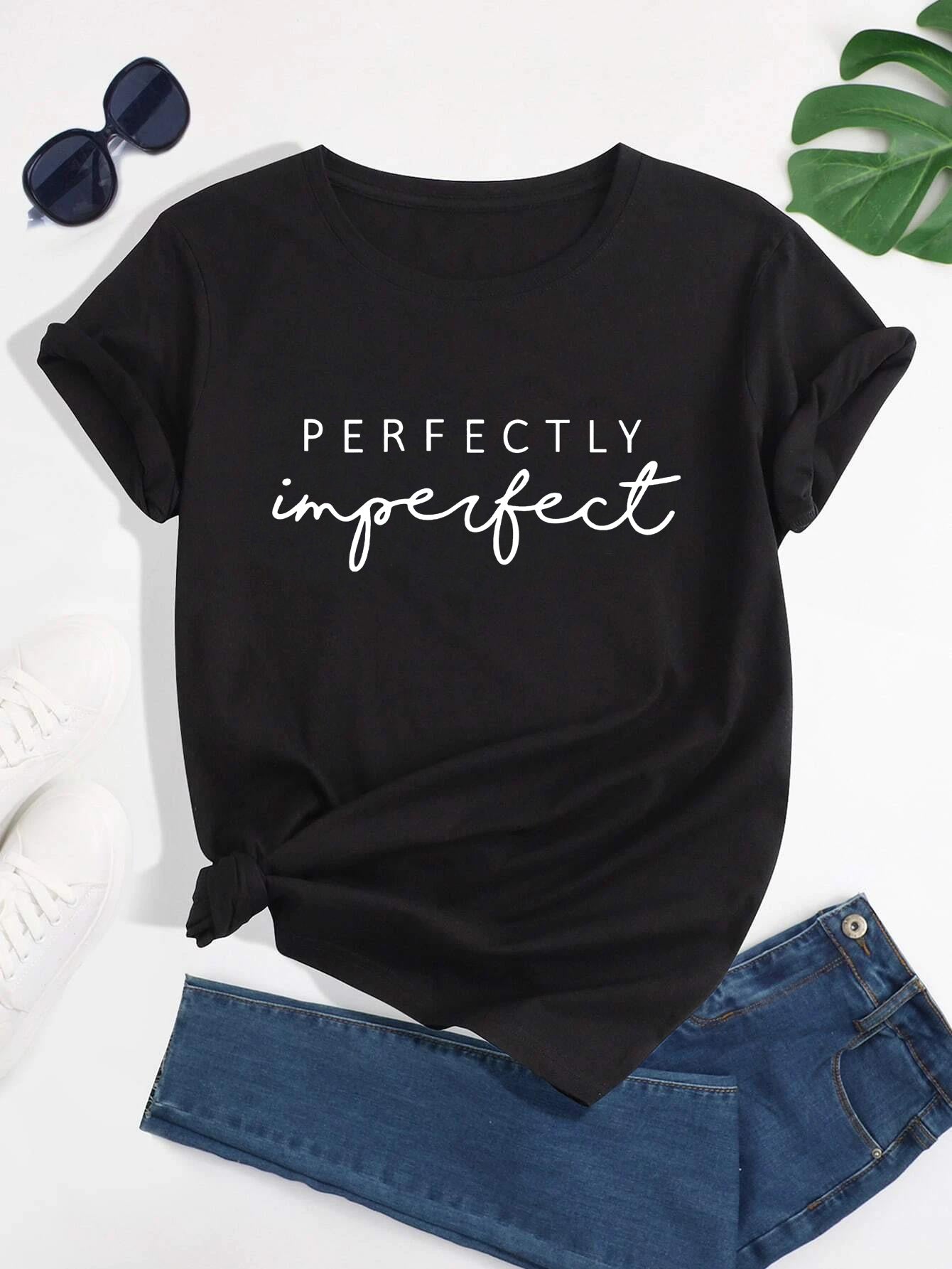 Letter Print Crew Neck T-shirt, Casual Loose Short Sleeve Summer T-Shirts Tops, Women's Clothing