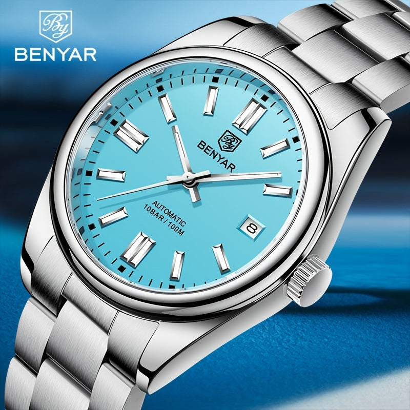 1pc Waterproof Stainless Steel BENYAR Men's Mechanical Sports Diving Wristwatches for Men