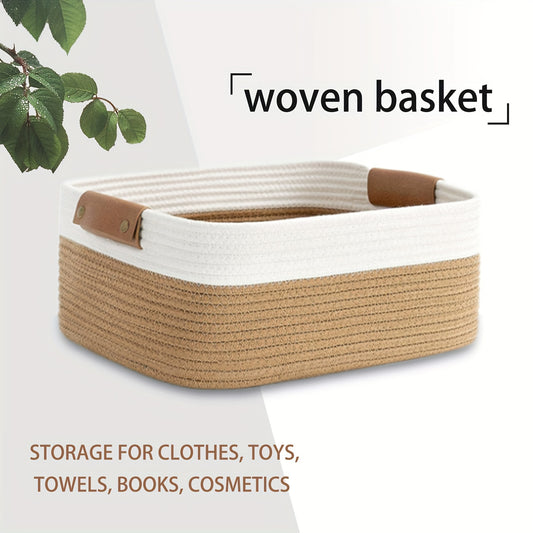 1pc Hand-woven Storage Basket, Desktop Sundries Storage Basket, Cosmetic Storage Organizer For Bathroom, Bedroom, Dorm, Office, Toy Snacks Storage Bucket, Household Rope Woven Decorative Collapsible Basket, Desktop Decor