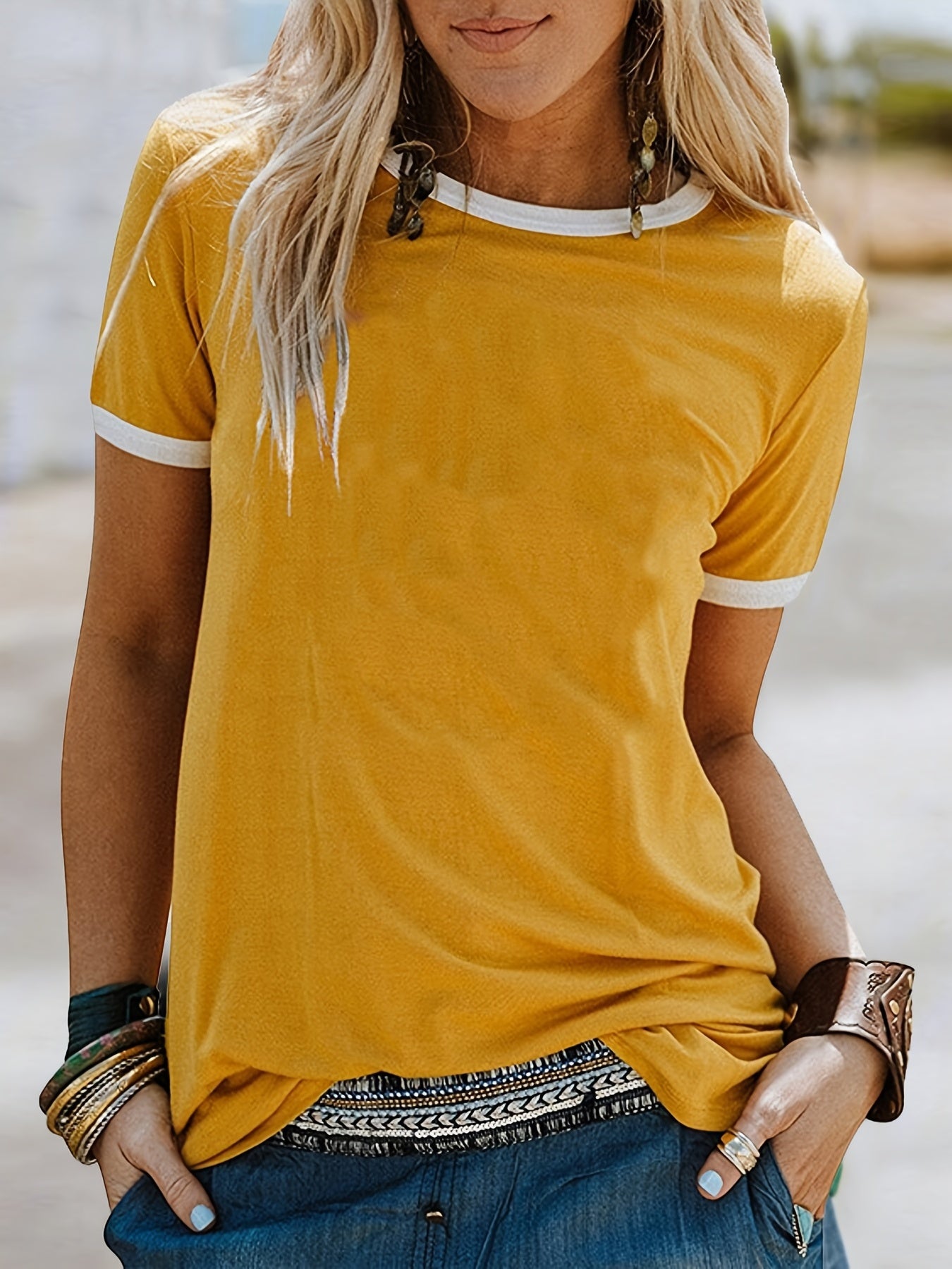 Summer Loose Crew Neck Short Sleeve Casual Simple T-shirt, Women's Clothing