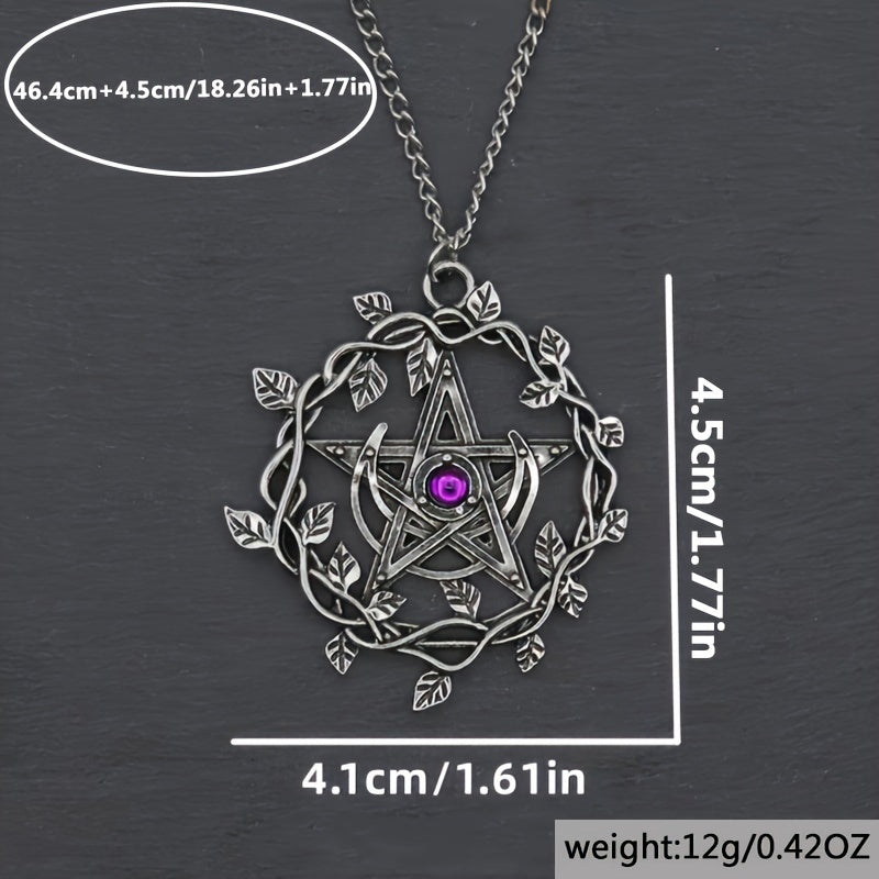 Vintage Pentagram Leaf Mosaic Purple Gemstone Pendant Necklace Women Fashion Wedding Party Jewelry Gifts