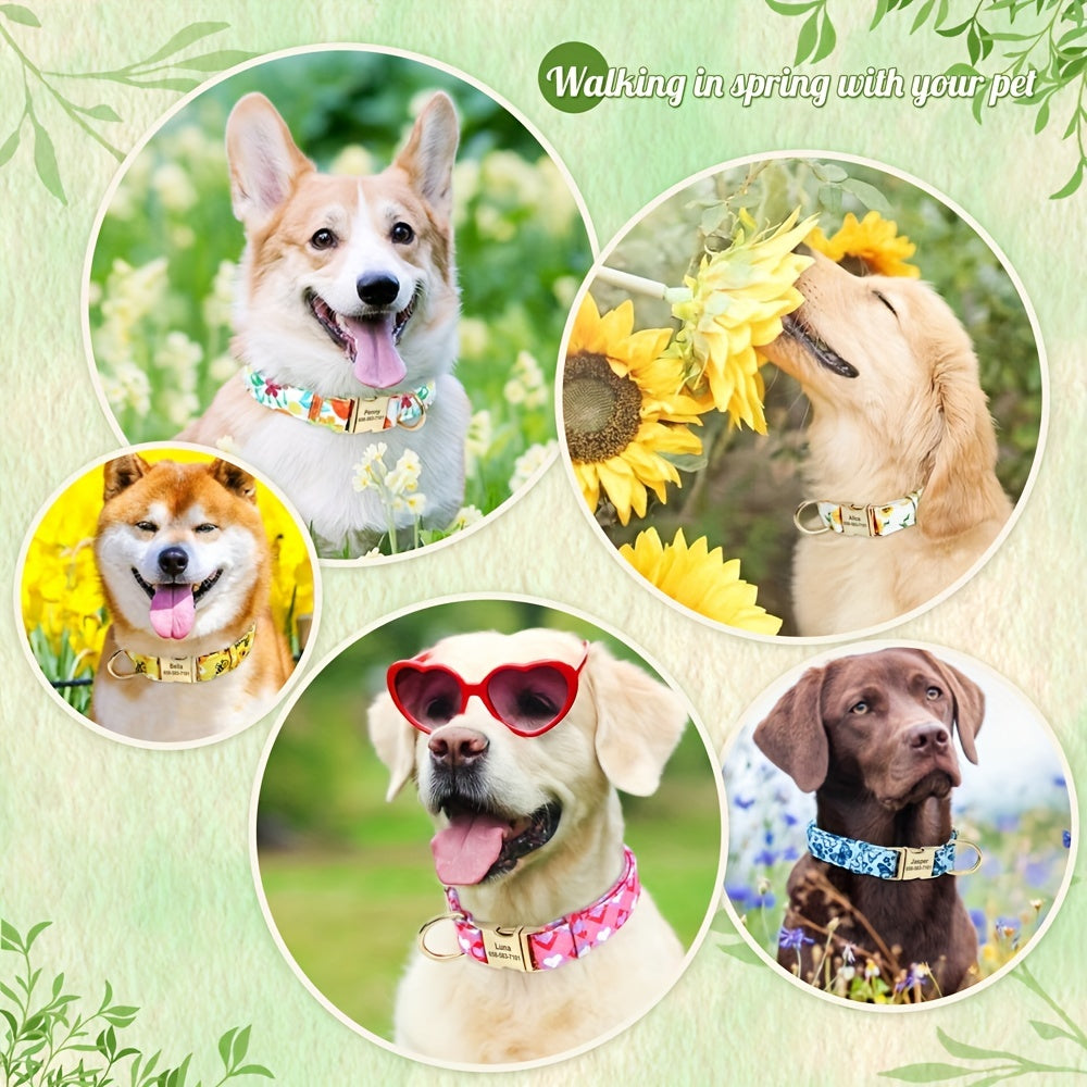 Adorable Personalized Dog Collar - Vibrant Flower & Bee Design - Custom Printed for Small & Large Pups, Durable and Adjustable, Perfect Stylish Accessory with a Personal Touch