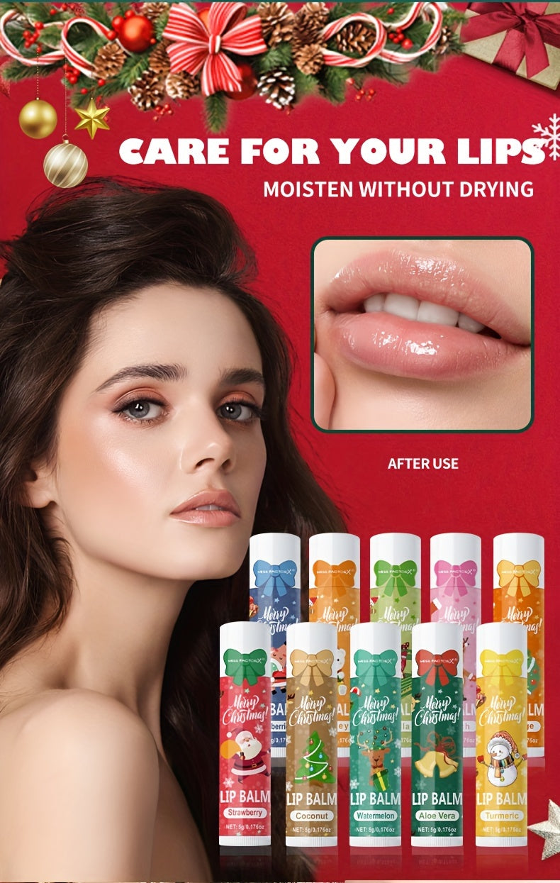 Gift Set 10pcs/Box Deep Hydration Long-Lasting Moisturizing Lip Balm Set Smooth Lips Christmas Theme Gift New Year Gift Valentine'S Day Gift, Travel Lip Balm Set, Texture(s) ranged from Gel beads + normal forms, Warm Pink+you