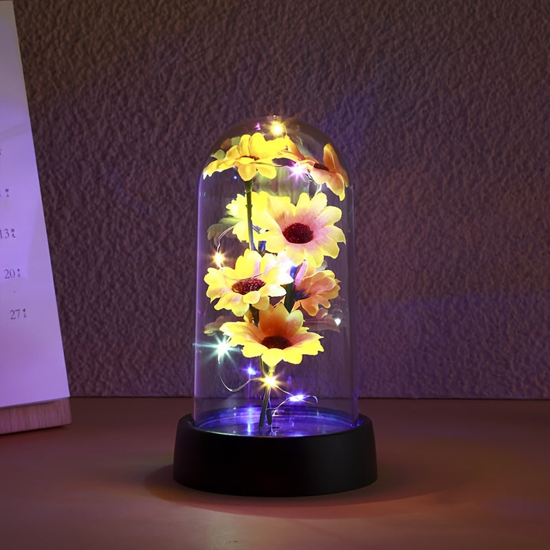 1pc Simulated Sunflower Decorative Night Light, Valentine's Day, Mother's Day, Anniversary, Weddings Gifts, Desktop, Bedside/Wall Cabinet Flower Decorative Light