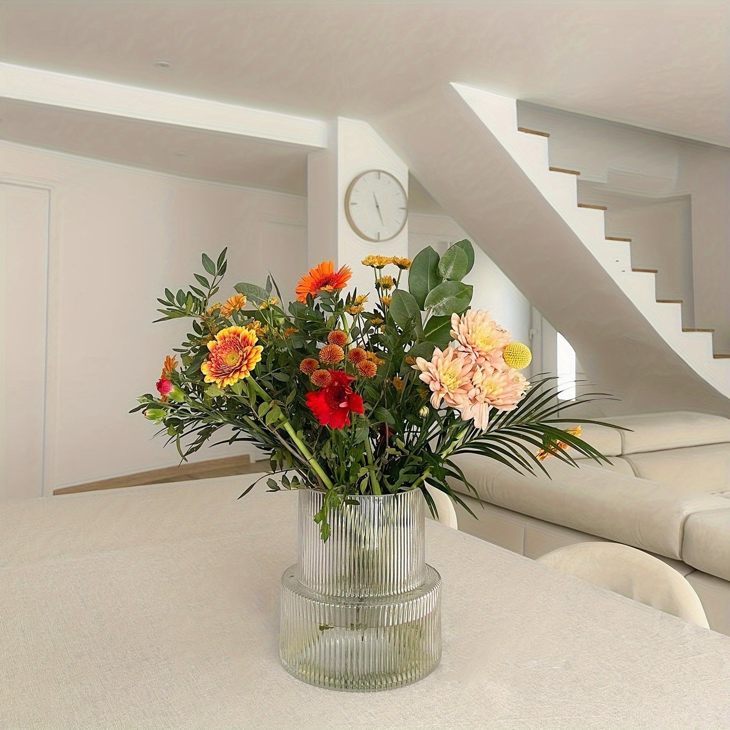 Modern Striped Glass Vase for Home & Restaurant Decor - Perfect for Spring/Summer Aesthetics, No Battery Needed