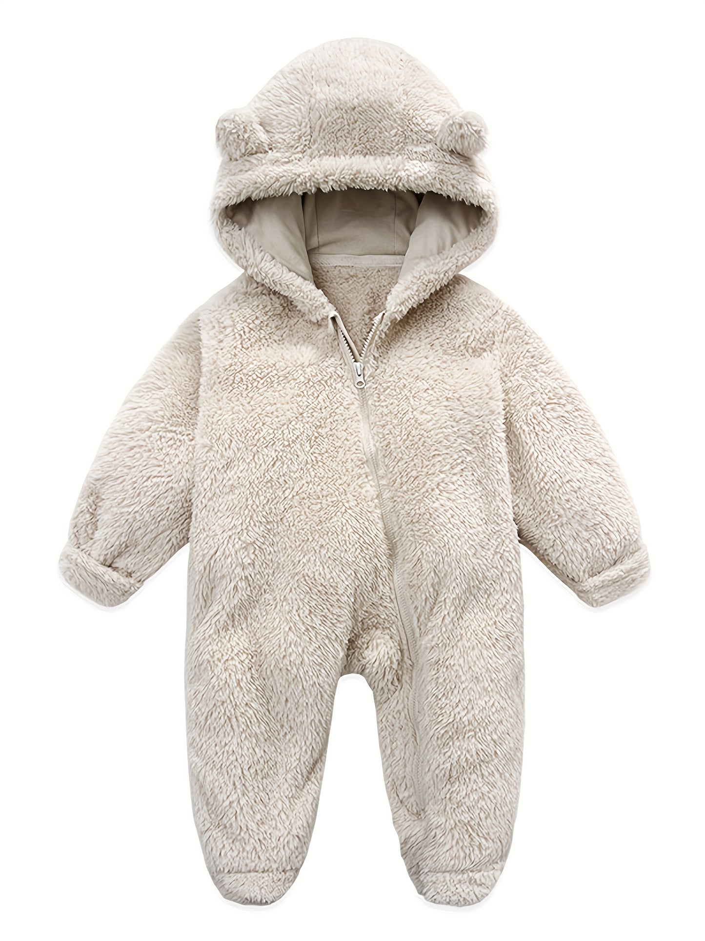 Skytwo Cozy Navy Blue Polar Fleece Baby Jumpsuit with Cute Bear Ears Hood - Soft, Warm, Windproof, Easy-Diaper Zipper, Elastic Cuffs for Winter Comfort, Baby Romper, Perfect for Outdoor
