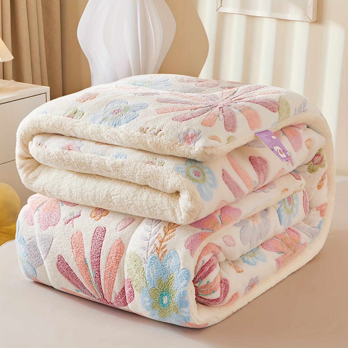 1pc Soft Warm Flower Fleece Printed Winter Polyester Comforter, Autumn And Winter Bedding Suitable For Bedroom, Guest Room