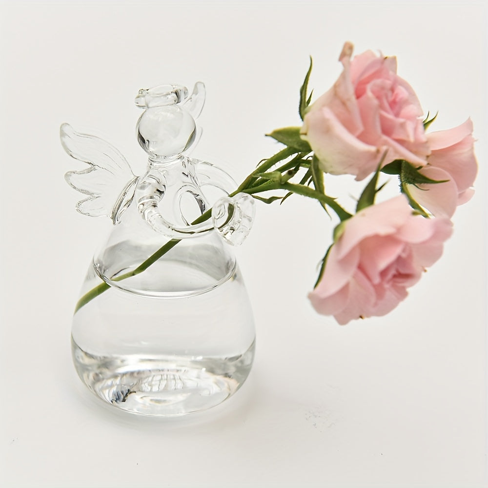 Elegant Angel-Shaped Glass Vase for Fresh and Dry Flowers - Contemporary Cylinder Design, Perfect for Living Room, Dining Table, Coffee Table Decor, No Battery Required, Flower Vase
