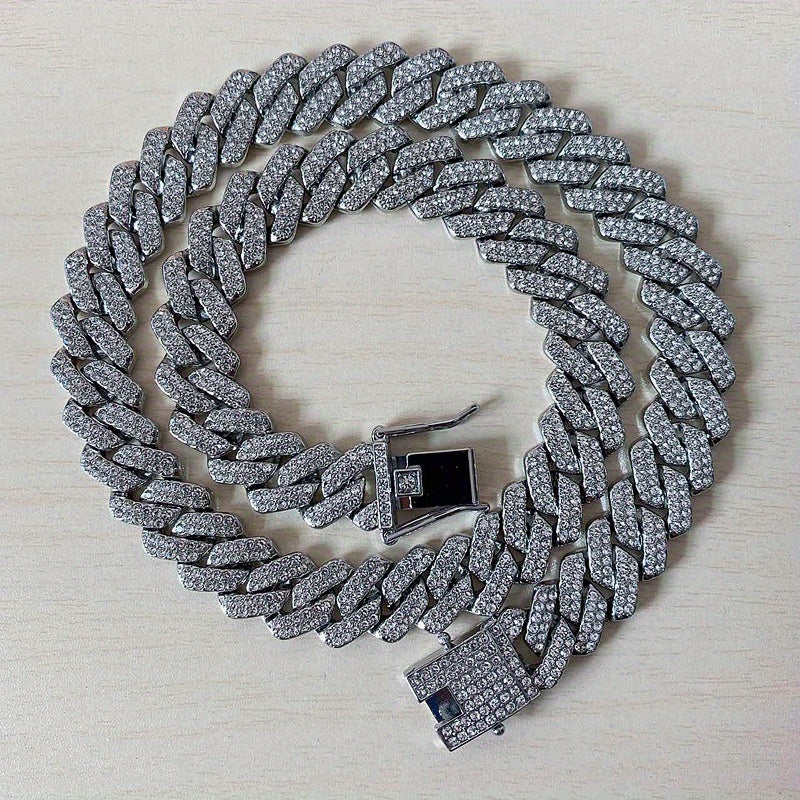 Men's Cuban Link Iced Out Necklace with Color Chains and Paved Rhinestones, Rapper CZ Cuban Chain Necklace for Women, Hip Hop Jewelry Gift