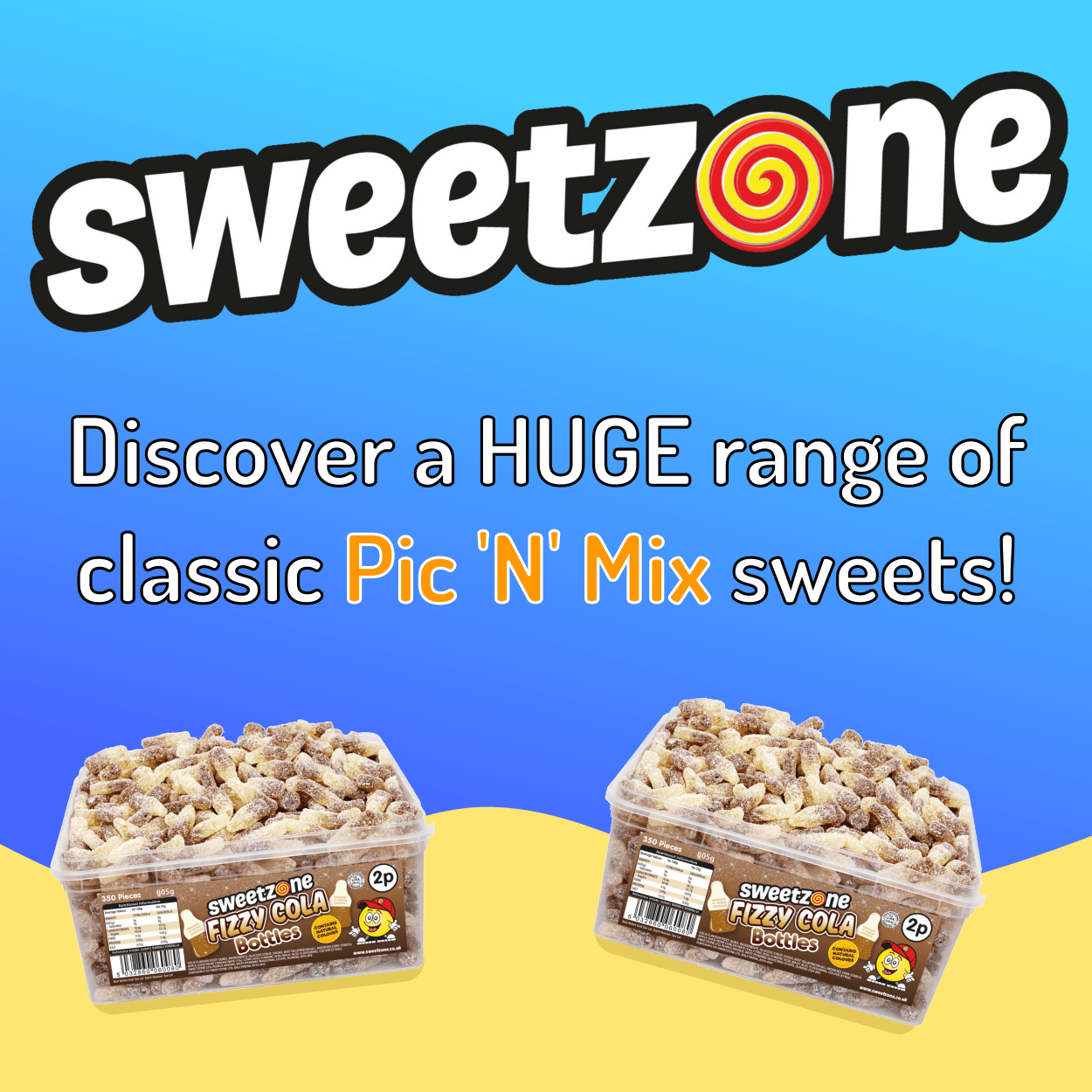 Sweetzone Fizzy Cola Bottle - 805G Tub - 350pcs - Pic N Mix Style Sweets