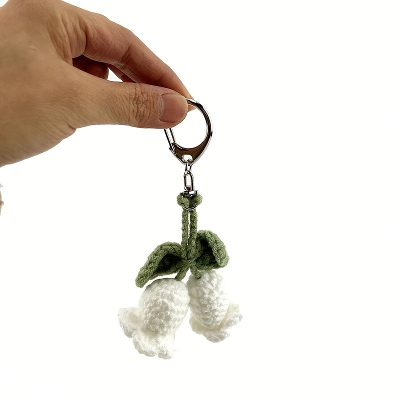 1pc Charming Crochet Lily Flower Wind Chime Keychain, Cute Yarn Bag Accessory for Women