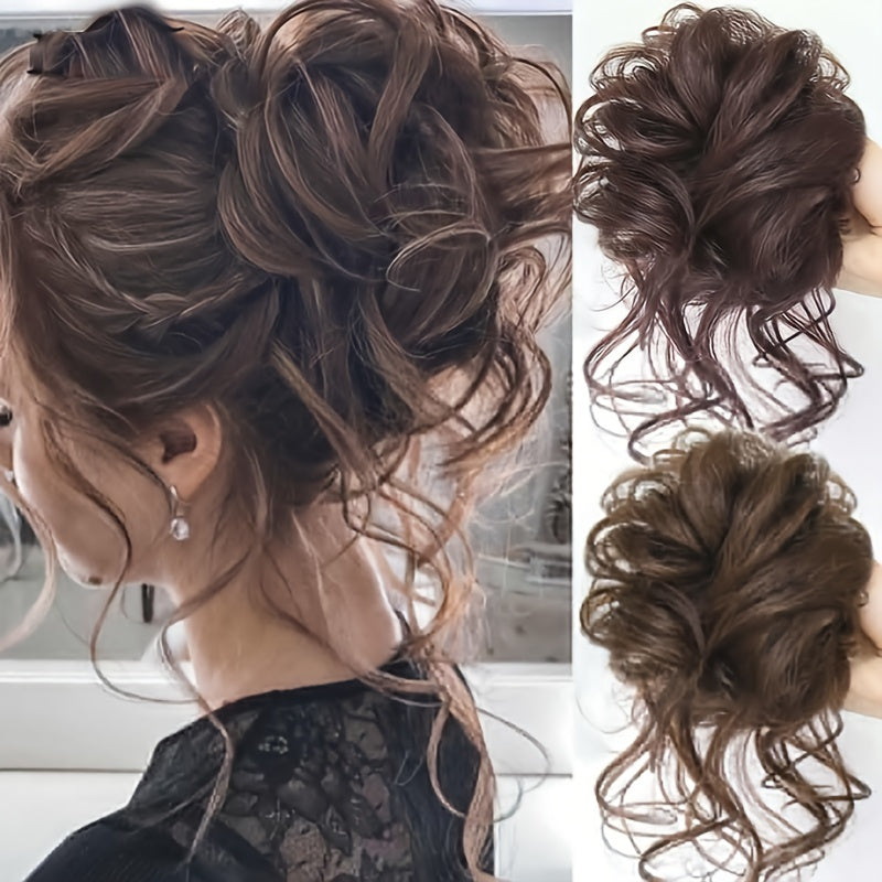 Add Volume And Style with Synthetic Messy Curly Hair Bun Chignon Scrunchy Hair Band! Hair Halloween Christmas