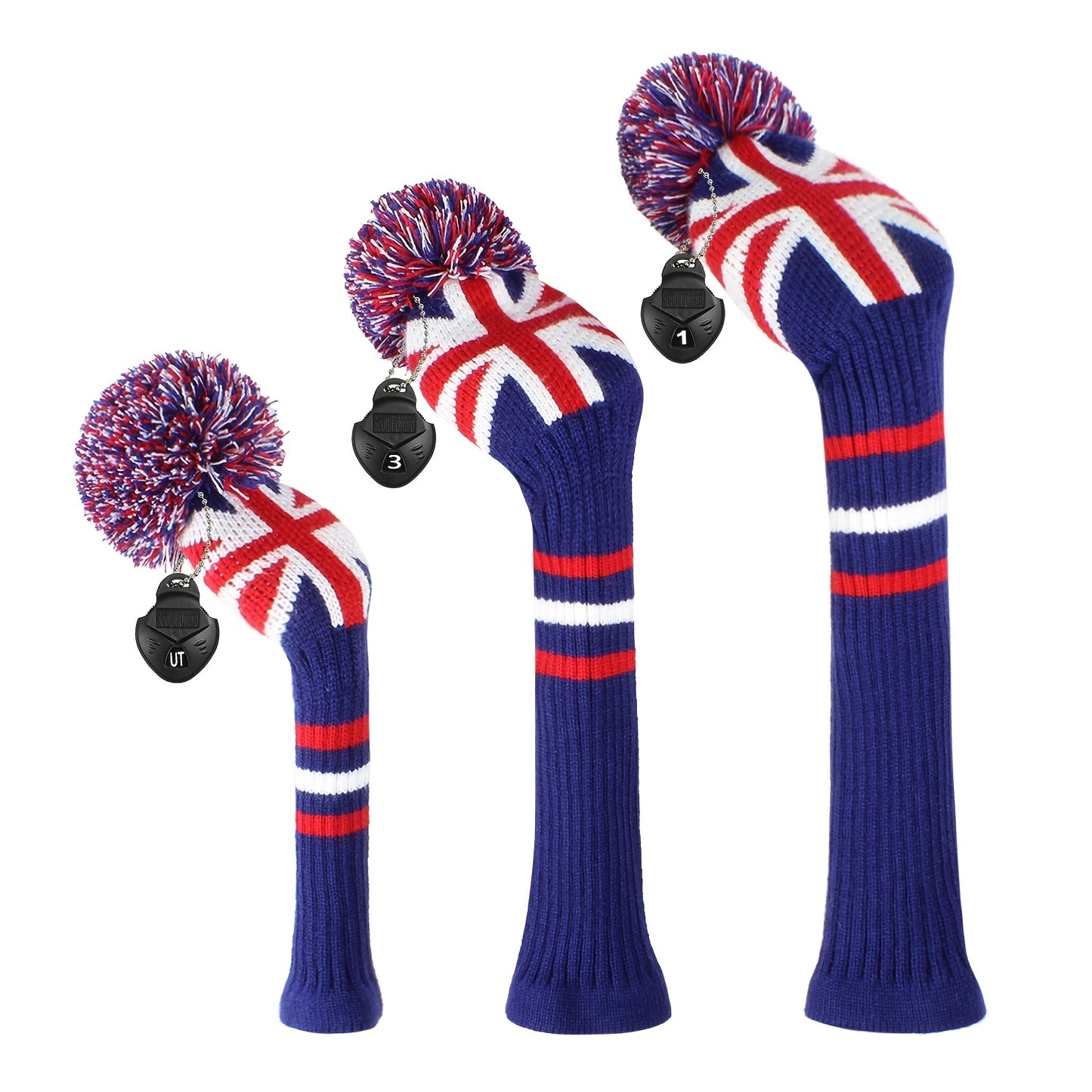 British Flag Design Golf Club Headcovers - Driver, Fairway, Hybrid (Set of 3) - Model GH-157