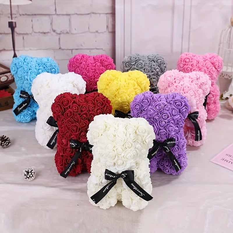 Single Artificial Rose Bear - Soft, Realistic, and Lifelike Flower Petals, Exquisite Craftsmanship, Romantic Gift for Every Occasion, Anniversary, Birthday, Wedding, Valentine's Day, and More - No Box Included