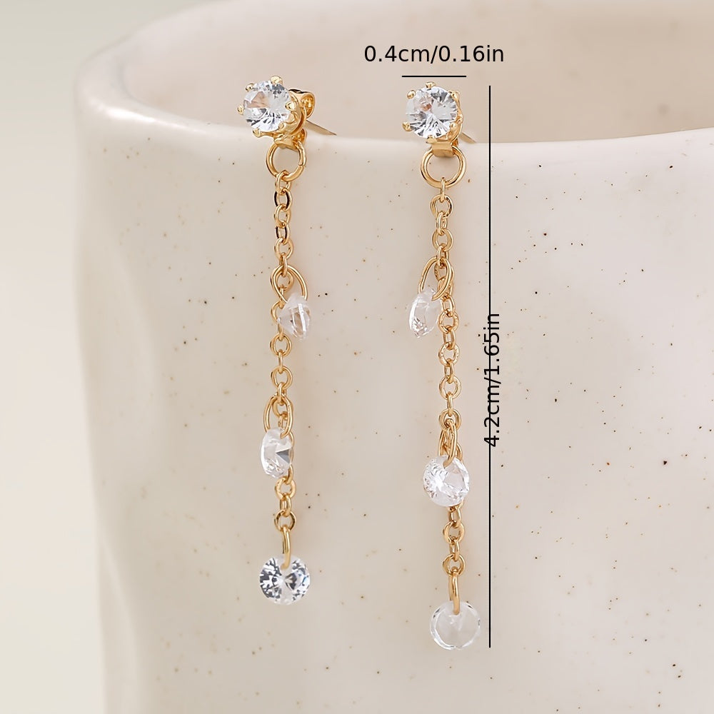 Elegant Drop Earrings Inlaid Shiny Zircon Pendant Minimalist Earrings For Women