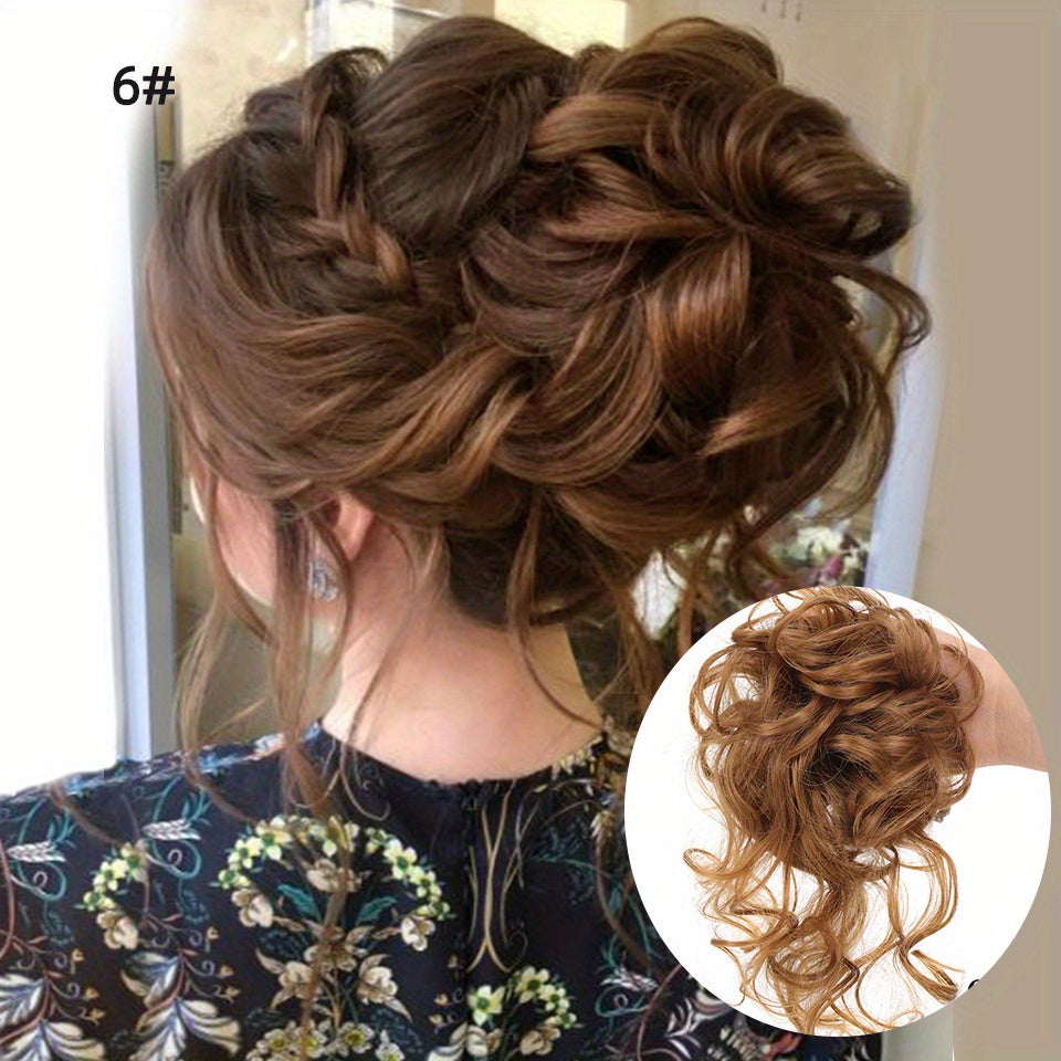 Add Volume And Style with Synthetic Messy Curly Hair Bun Chignon Scrunchy Hair Band! Hair Halloween Christmas