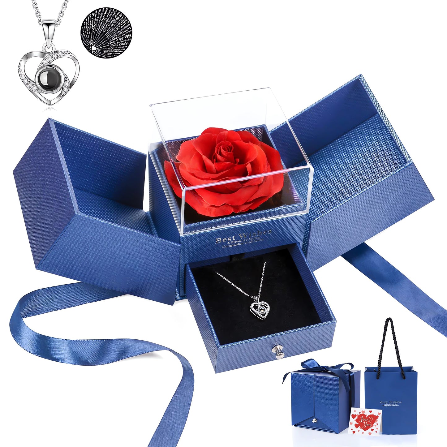 Preserved Rose Gifts for Mom Her Girlfriend Women with I Love You Necklace in 100 Languages, Mothers Day Gifts for Mom from Daughter Son on Birthday Anniversary Christmas