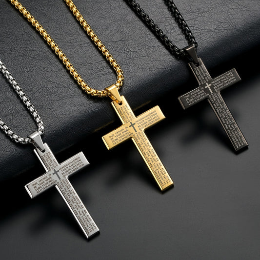 1pc European and American trendy new religious engraved cross necklace, and versatile for men and women, cross pendant necklace
