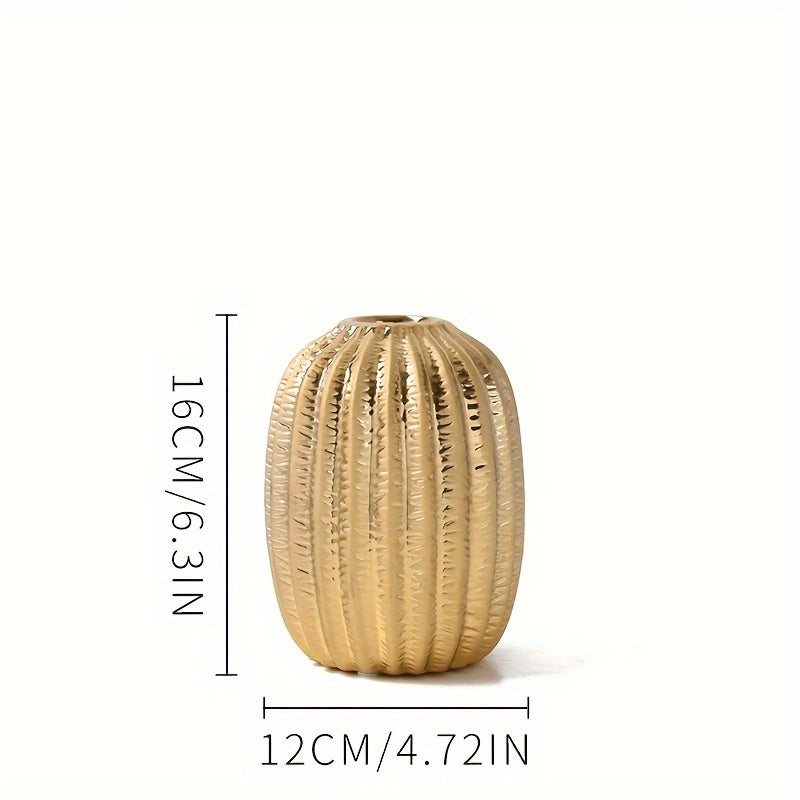 1pc Modern Simple Ceramic Vase Ornament Creative Golden Flower Vase Home Living Room Soft Decoration Dried Flower Vase