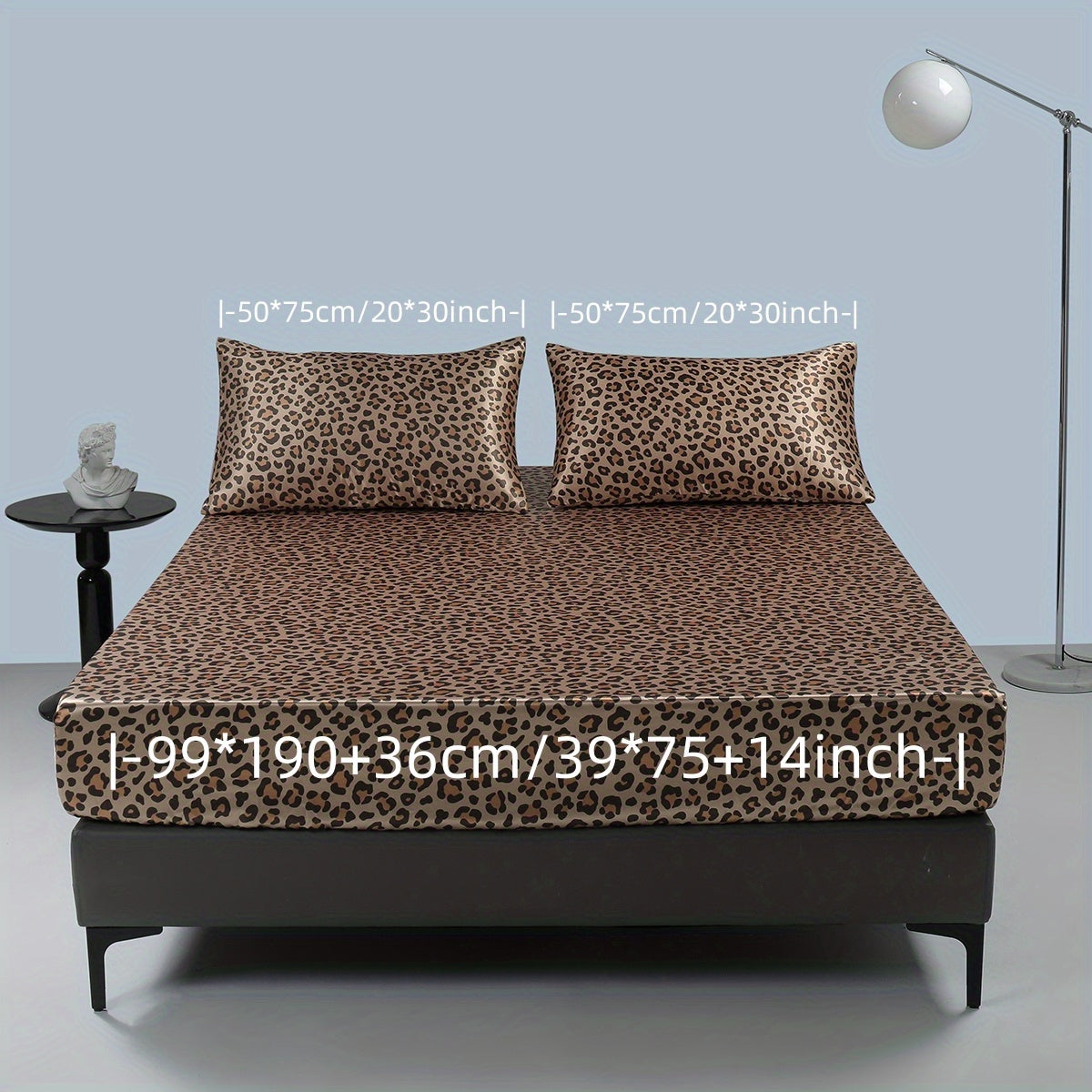 3pcs Luxurious Leopard Print Satin Sheet Set - Soft, Breathable, and Hypoallergenic for Comfortable Sleeping in Home, Dorm, and Guest Room - Includes 1 Mat and 2 Pillowcases, Easy Care and Machine Washable (Core Not Included)