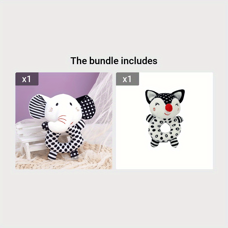 [Gift Ready, Baby Rattle] Black and White Baby Rattle Toy | Soft Texture, Polyester Fiber, Colorful Yarn Ball, Hand Grip Stick, Perfect Gift for Youngsters