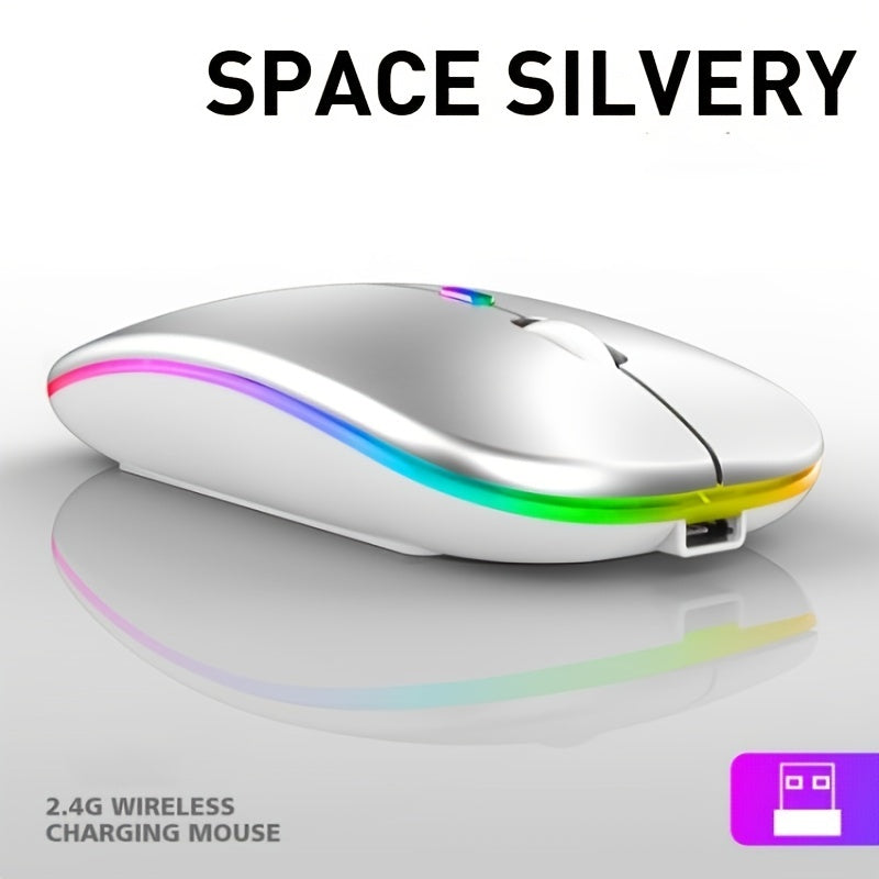 Rechargeable 2.4G Wireless Silent Office Mouse For PC Computer/laptop Windows/ios System With LED Color Light And BT5.2 Wireless Mouse.