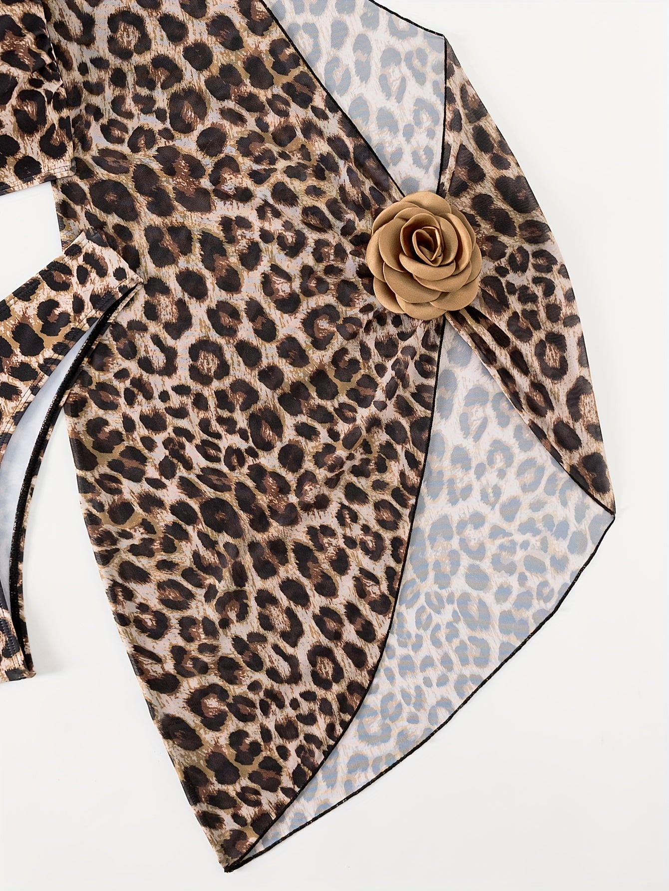 Women'S Bikini Set Three-Piece Summer New Cheetah Random Printing Full Print Leopard Print Sexy Strapless 3D Flower Mesh Beach Skirt Old Money Style Vacation Style Brown Women'S Beach Clothin