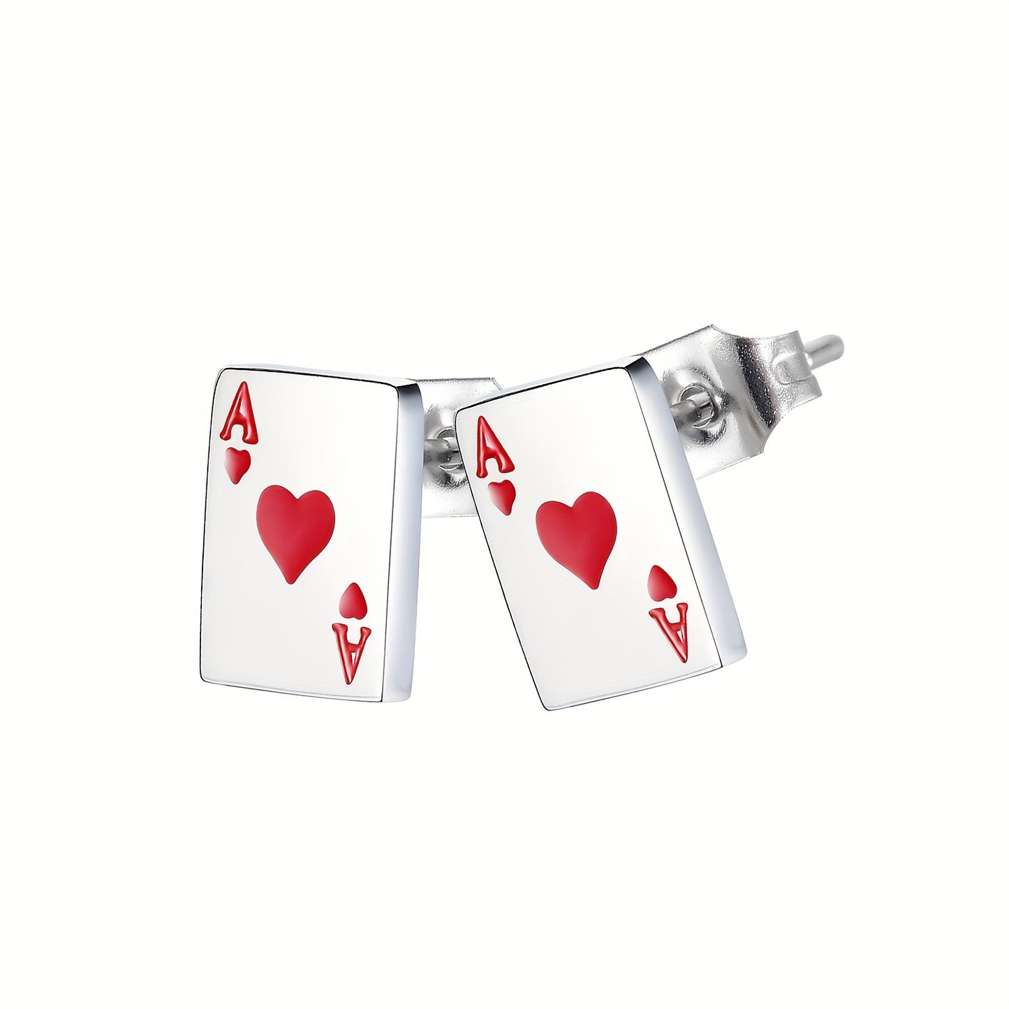 A Pair of Women'S Unique Designer Fashion Playing Card Titanium Steel Earrings, Versatile Heart And Flower A Accessories.
