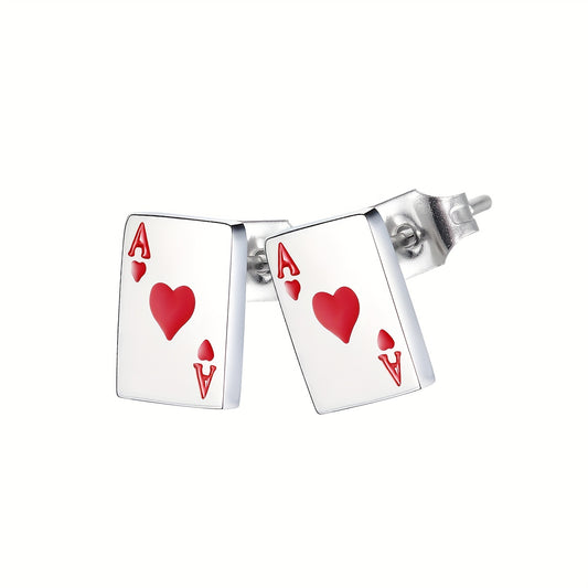 A Pair of Women'S Unique Designer Fashion Playing Card Titanium Steel Earrings, Versatile Heart And Flower A Accessories.